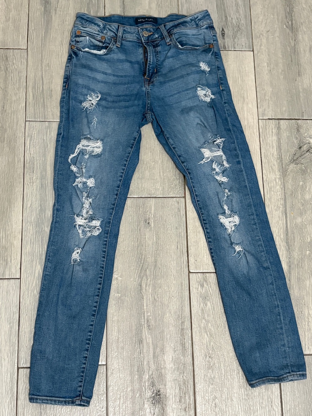 Aeropostale Ripped Skinny Jeans - Blue